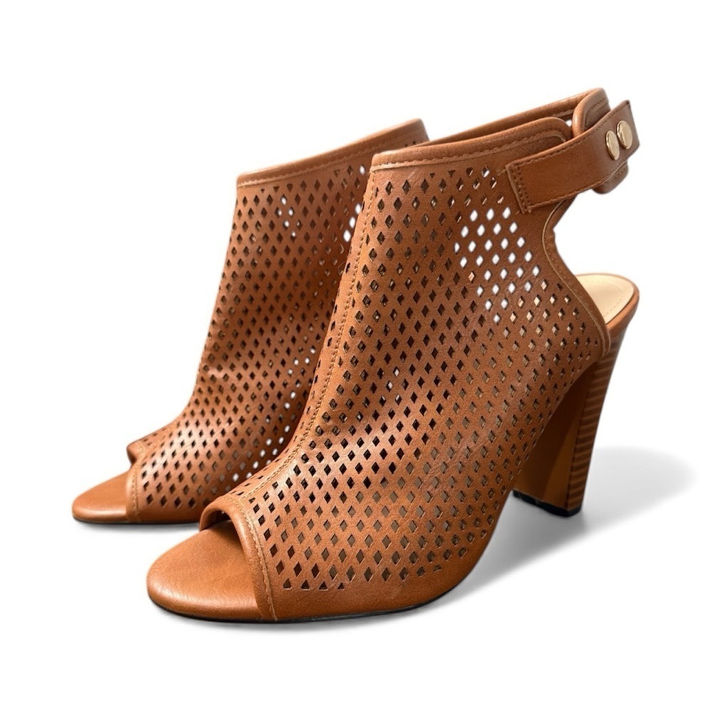 attention | Brown Peep Toe Ankle Booties